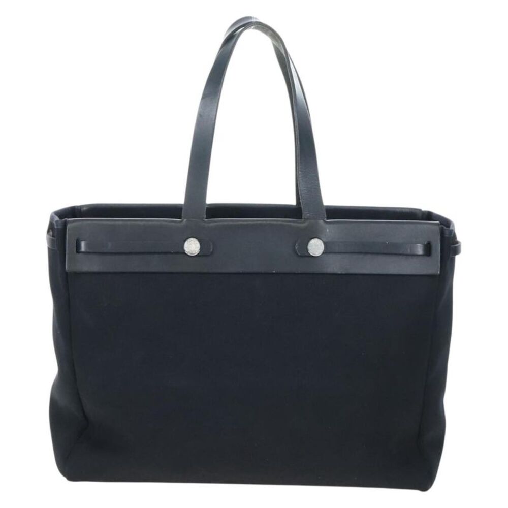 Hermes Herbag Cabas Toile And Leather Black Canvas Tote Bag Bag